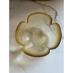 Vintage Viking Glass Amber Yellow Textured Frosted Lotus Bowl 6"x3" Heavy 1960